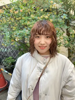 ミディアム パーマ ウルフレイヤー エクステ/kokiのヘアスタイル