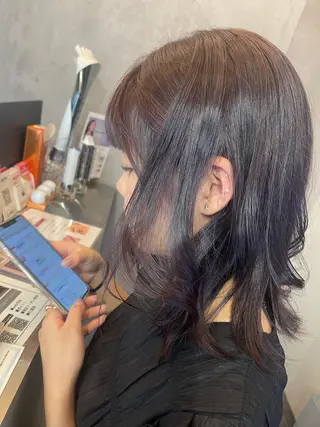 ミディアム カラー まつ毛パーマ🤎 透明感カラー🌿のヘアスタイル