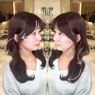 ロング 韓国風/小顔レイヤー /艶カラーのヘアスタイル