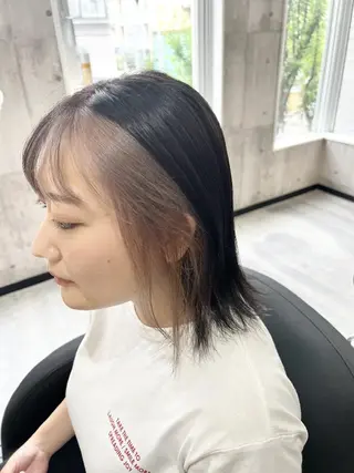 ミディアム サニーサイド大名 ダブルカラー髪質改善のヘアスタイル