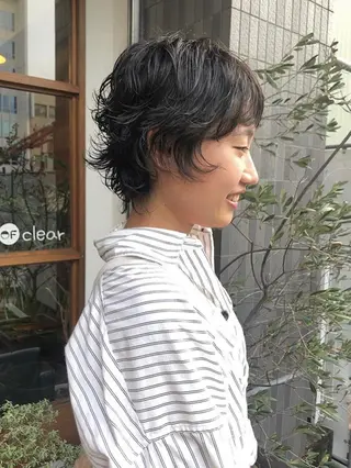 ショート パーマ クロスパーマ× 透明感カラー✂︎のヘアスタイル