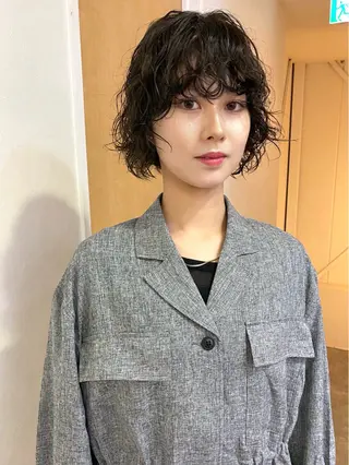 ショート パーマ 森貴裕/ベージュ/ パーマ/オリーブのヘアスタイル