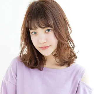 ミディアム カラー パーマ ゆうつ やすひとのヘアスタイル
