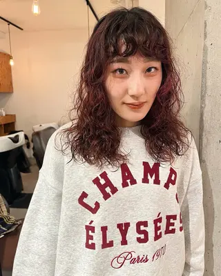ミディアム カラー パーマ 暖色/パーマ 🌼クニトウメイのヘアスタイル