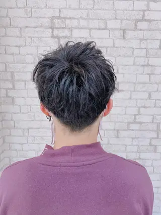 ショート パーマ ヘアアレンジ メンズ ブリーチなし艶カラー 東家のヘアスタイル