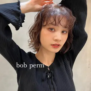 ミディアム パーマ ボブ/巻ける縮毛矯正 /韓国レイヤーはなのヘアスタイル