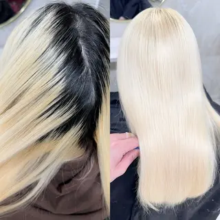 ロング 前髪カット🩶レイヤ ー🩶ハイトーン🩶のヘアスタイル