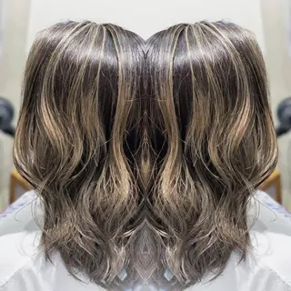 ミディアム カラー ヘアアレンジ 髪質改善×ハイトーン 中田啄也のヘアスタイル