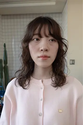 ミディアム カラー パーマ ボブパーマ/パーマ ウルフパーマのヘアスタイル