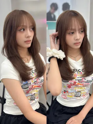 セミロング カラー 韓国レイヤー ハッシュカットのヘアスタイル