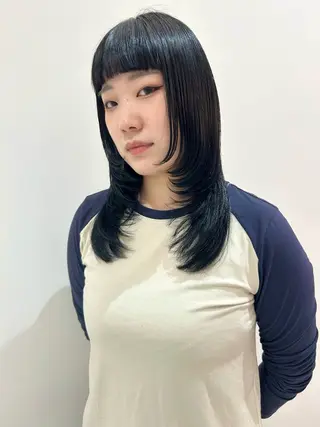 ミディアム カラー ハイトーン/ブリーチ 似合せカット/パーマのヘアスタイル