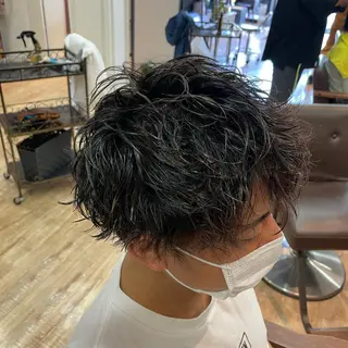 ショート パーマ メンズ 大阪長居🌱野見山 卓也のヘアスタイル