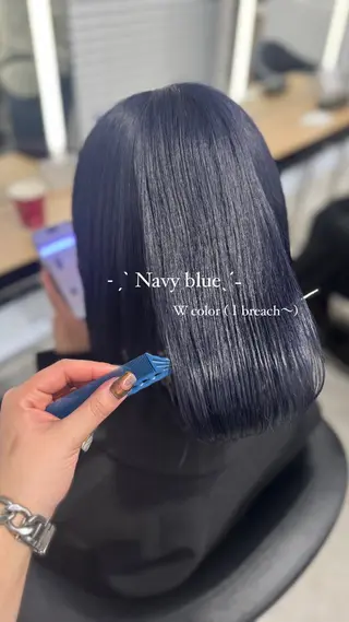 セミロング カラー 暗髪🩶ラベンダー/ ブルー/ユウナ🤍のヘアスタイル