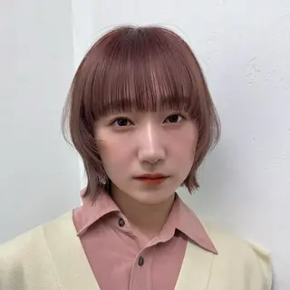 ミディアム 暖色／艶髪／ボブ／ ピンク🎀／MARIのヘアスタイル