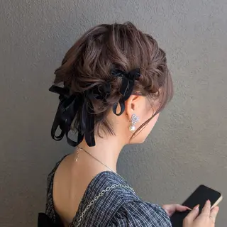 ショート ヘアアレンジ 彩桜/アレンジ/小顔 に見せるカット✂のヘアスタイル