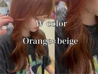 ミディアム カラー ブリーチなしダブル カラー縮毛矯正　下野のヘアスタイル