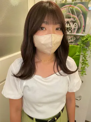 ミディアム カラー ブリーチなしで透け感 暖色カラーボブaoiのヘアスタイル