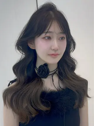 ロング カラー 前髪顔周りレイヤー 韓国 SAYAKAのヘアスタイル