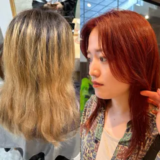 ミディアム カラー ボブ/レイヤー/ニュ アンスパーマ/小夏のヘアスタイル