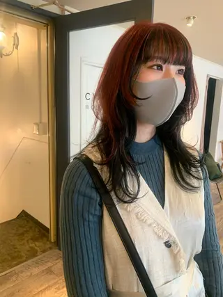 ロング カラー パーマ ヘアアレンジ メンズ キッズ ネイル マツエク・マツパ SALOWIN梅田茶屋町店所属・ウルフレイヤーカット /チヒロのヘアスタイル