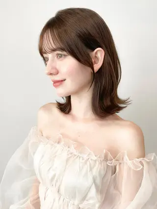 ミディアム カラー ミディアム/顔周り/ ベージュ🌼mayuのヘアスタイル