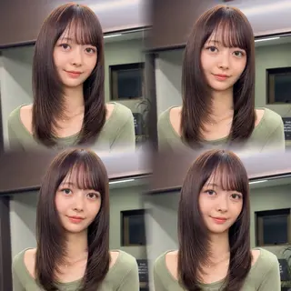 ミディアム カラー 顔周り/レイヤー/ 透明感/みっきーのヘアスタイル