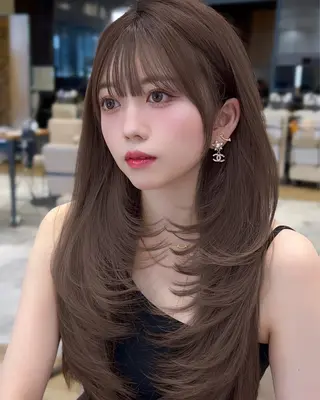 ロング カラー 前髪顔周りレイヤー 韓国 SAYAKAのヘアスタイル