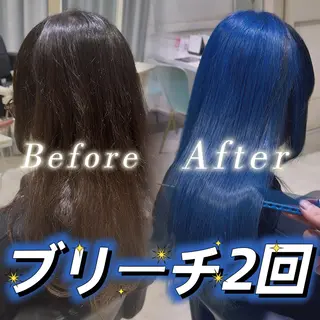 ロング カラー ブリーチ/Wカラー/ 💙青髪 みずき💙のヘアスタイル
