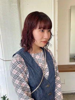 ミディアム カラー パーマ RIN／韓国ヘア レイヤーカットのヘアスタイル