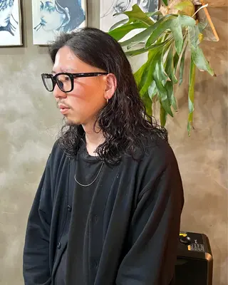 セミロング パーマ メンズ 木村陸弥 似合わせ 透明感カラー🌿のヘアスタイル