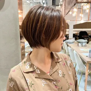 ショート カラー ボブ/巻ける縮毛矯正 /韓国レイヤーはなのヘアスタイル