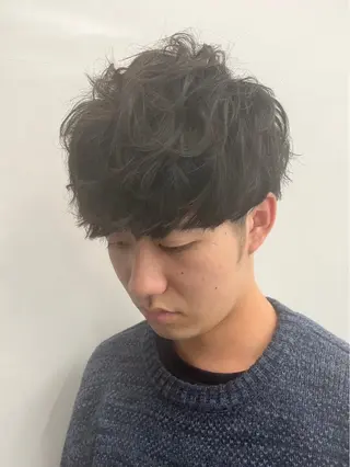 ショート メンズ ニュアンスパーマ/ ウルフ/ときなのヘアスタイル