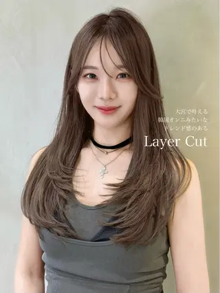 セミロング カラー 髪質改善 縮毛矯正 韓国ヘア　柏崎颯刀のヘアスタイル