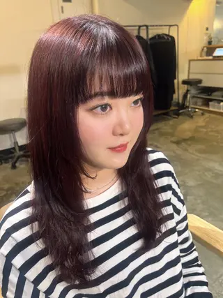 セミロング YUNA🍒 暖色カラーのヘアスタイル