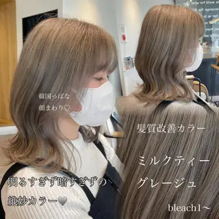 ミディアム カラー 肌に馴染むハイトーン /ミルクティーカラーのヘアスタイル