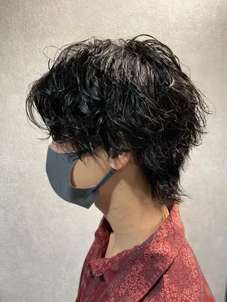 ミディアム パーマ メンズ 宮下 弦也のヘアスタイル