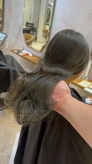 ミディアム ブリーチなしダブル カラー縮毛矯正 下野のヘアスタイル