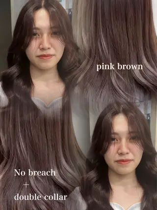 ロング 韓国ヘア/ブリーチ無 しWカラー/オリーブのヘアスタイル