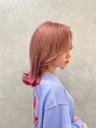 ミディアム カラー ヘアアレンジ ARIA💎縮毛矯正 ブリーチ💎複雑履歴のヘアスタイル