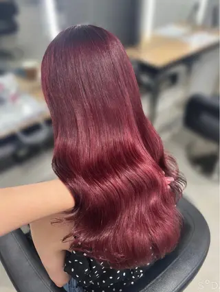 ロング カラー 💗愛され暖色💗 ピンク/レッド💗のヘアスタイル