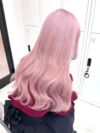 ロング カラー パーマ ヘアアレンジ メンズ キッズ ハイトーン/ピンク 💗モモ໒꒱のヘアスタイル