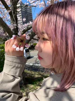 ミディアム カラー ピンクベージュ/新潟 万代/高橋桃葉🍑のヘアスタイル