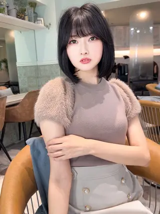 ミディアム ボブ/顔周りカット /縮毛矯正/鈴木隆太のヘアスタイル