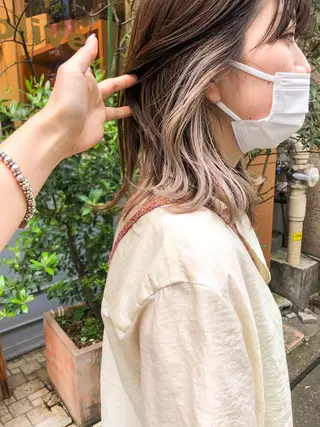 ミディアム カラー ボブ ブリーチ/miinaのヘアスタイル