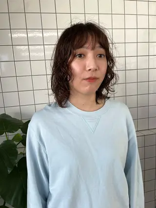 ミディアム カラー パーマ ボブパーマ/パーマ ウルフパーマのヘアスタイル
