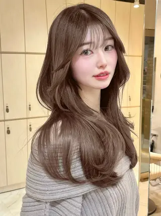 セミロング カラー ブリーチなし🤍韓国 ヘア柏崎颯刀のヘアスタイル