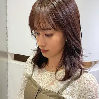 ミディアム カラー ブリーチなしで透け感 暖色カラーボブaoiのヘアスタイル