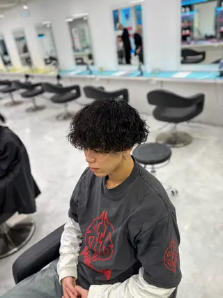 ショート パーマ メンズ 大人っぽベージュ🤍 当日予約◎ヒロトのヘアスタイル