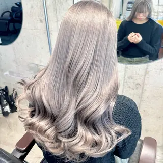 ロング カラー パーマ ヘアアレンジ メンズ キッズ ハイトーン/ピンク 💗モモ໒꒱のヘアスタイル