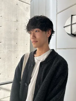 パーマ メンズ yumeka🩶ボブ 暖色/透け感カラーのヘアスタイル